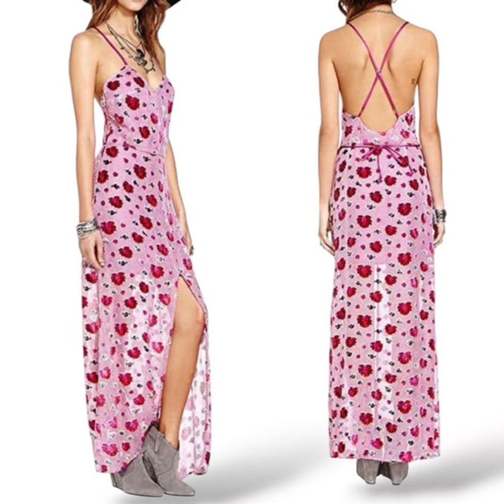 For Love & Lemons Rosita Velvet & Silk Maxi Dress